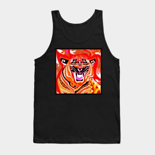 white tiger art in zentangle totonac ecopop in black Tank Top